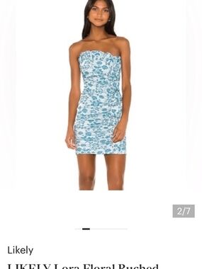Likely Strapless Floral Ruched Mini Dress - Blue & White